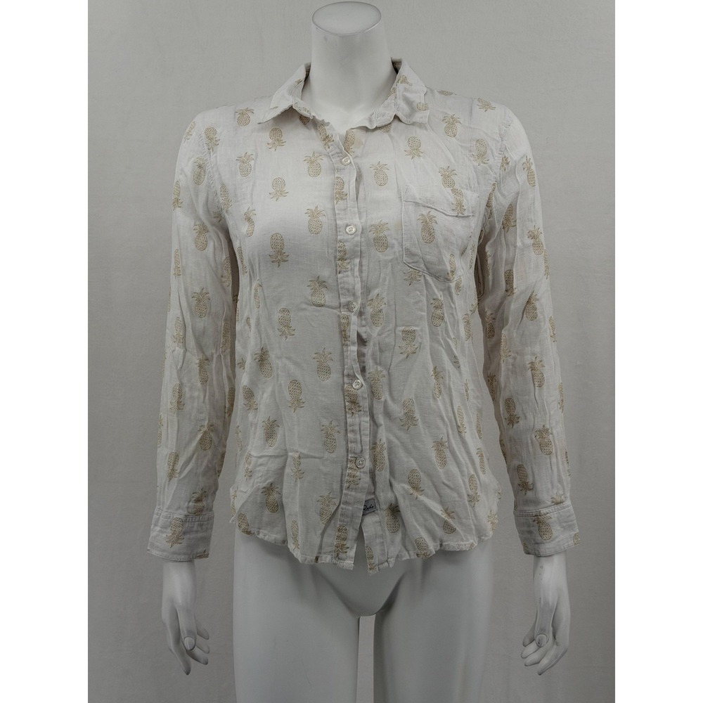 Rails Top Womens XS Cream Charli Gold‎ Pineapples Linen Blend Button Up Summer